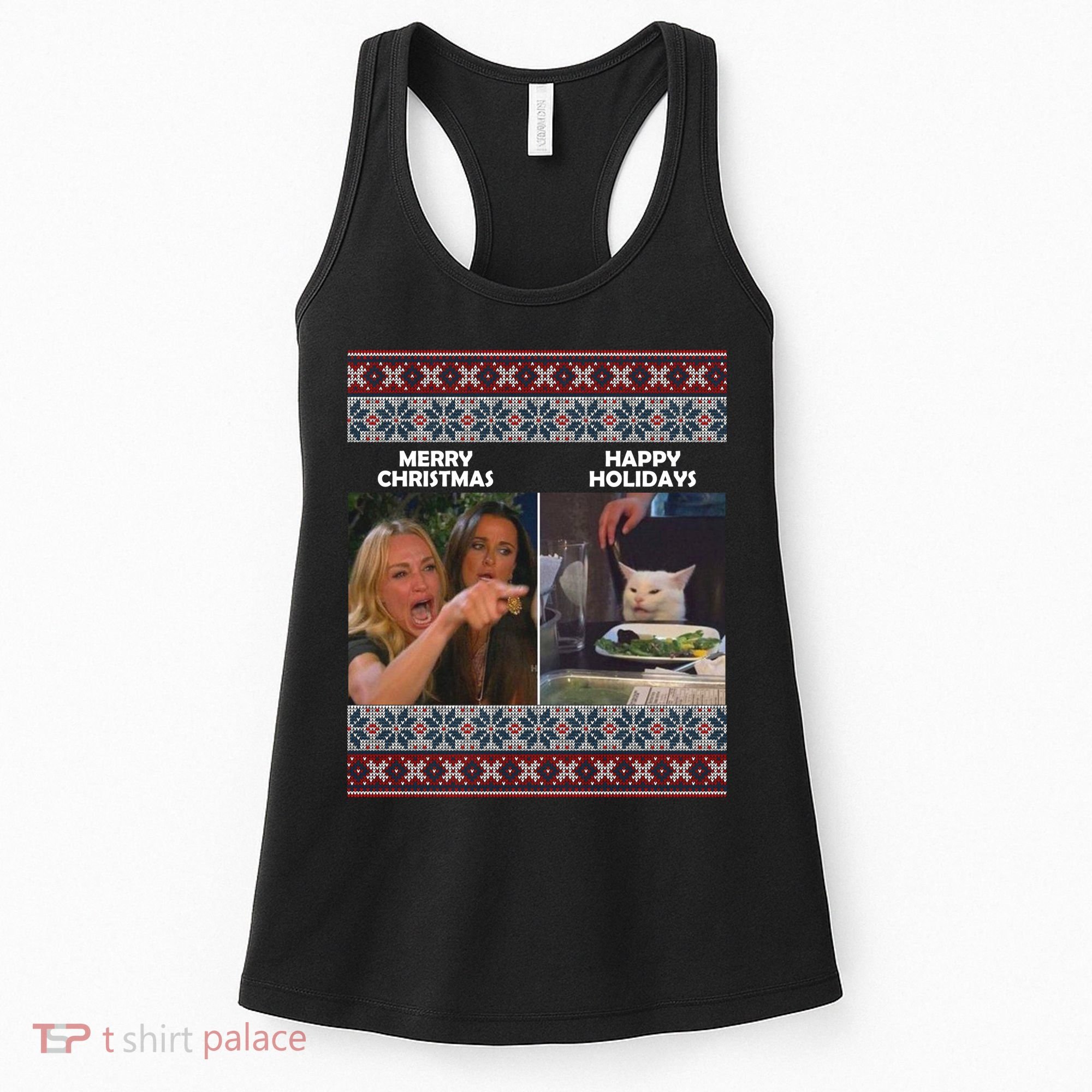 Yelling Cat Meme Christmas Sweater Funny Women's Tank Top