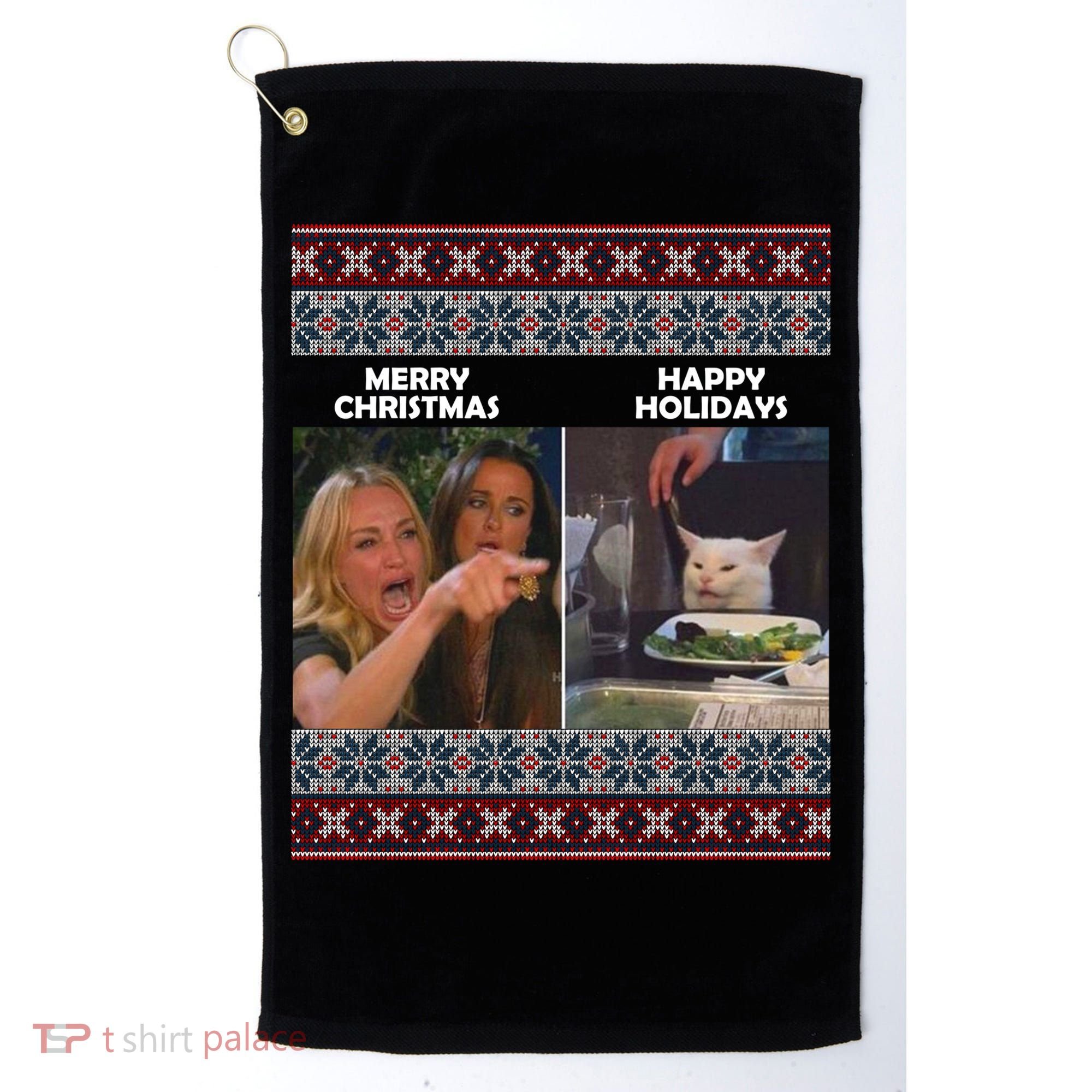 Yelling Cat Meme Christmas Sweater Funny Golf Towel