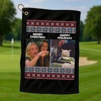 Yelling Cat Meme Christmas Sweater Funny Golf Towel thumb 1