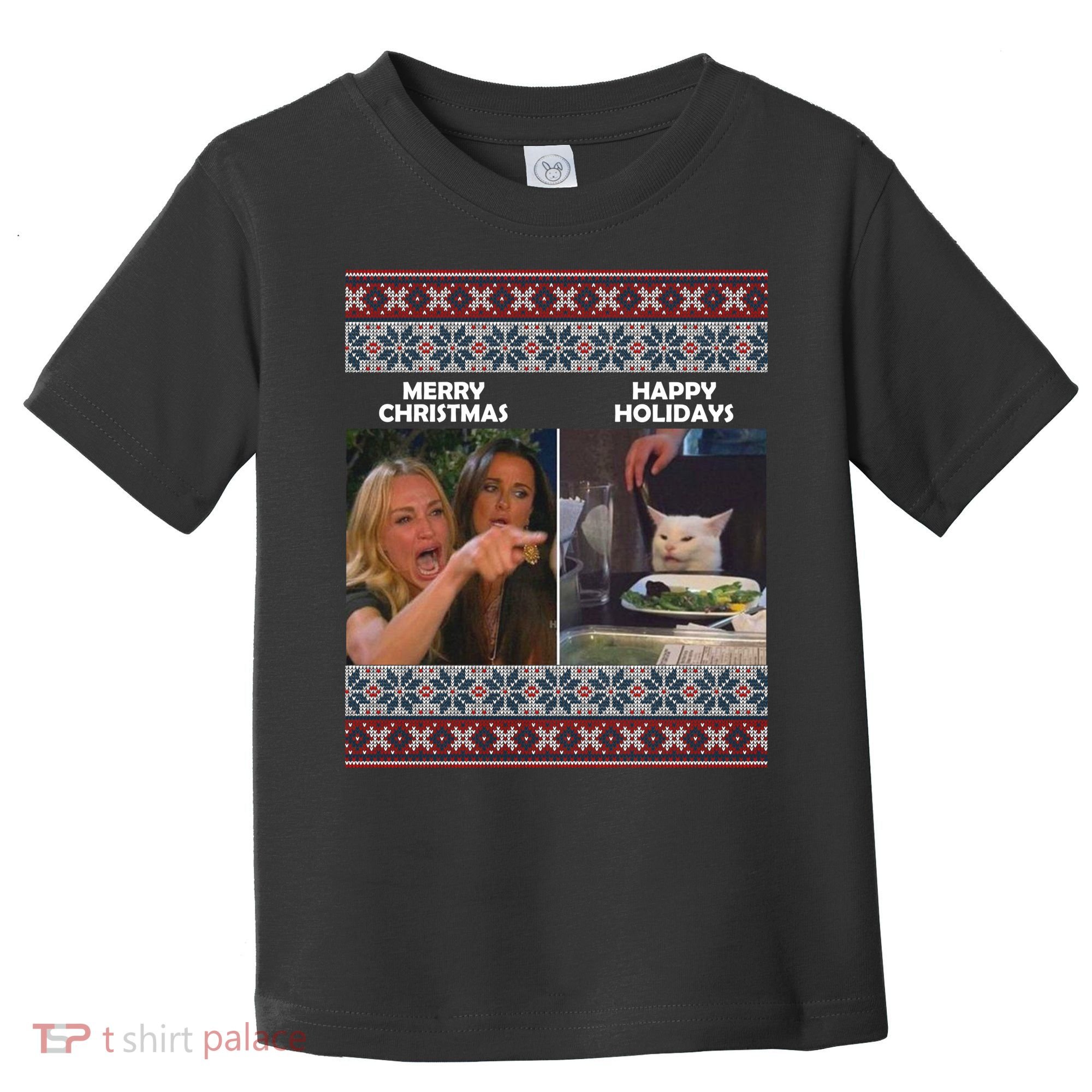 Yelling Cat Meme Christmas Sweater Funny Toddler T-Shirt