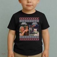 Yelling Cat Meme Christmas Sweater Funny Toddler T-Shirt thumb 2