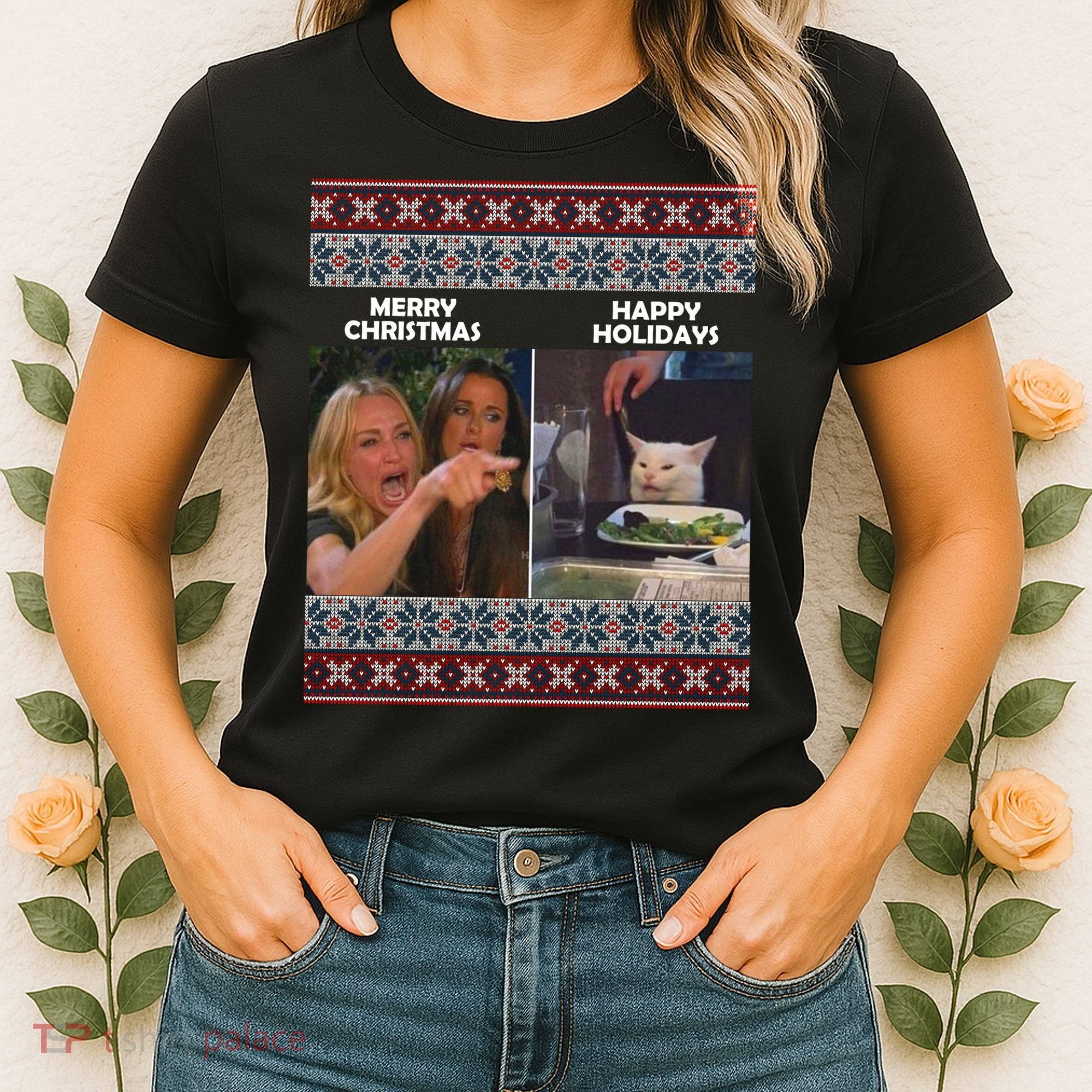 Yelling Cat Meme Christmas Sweater Funny Women's T-Shirt