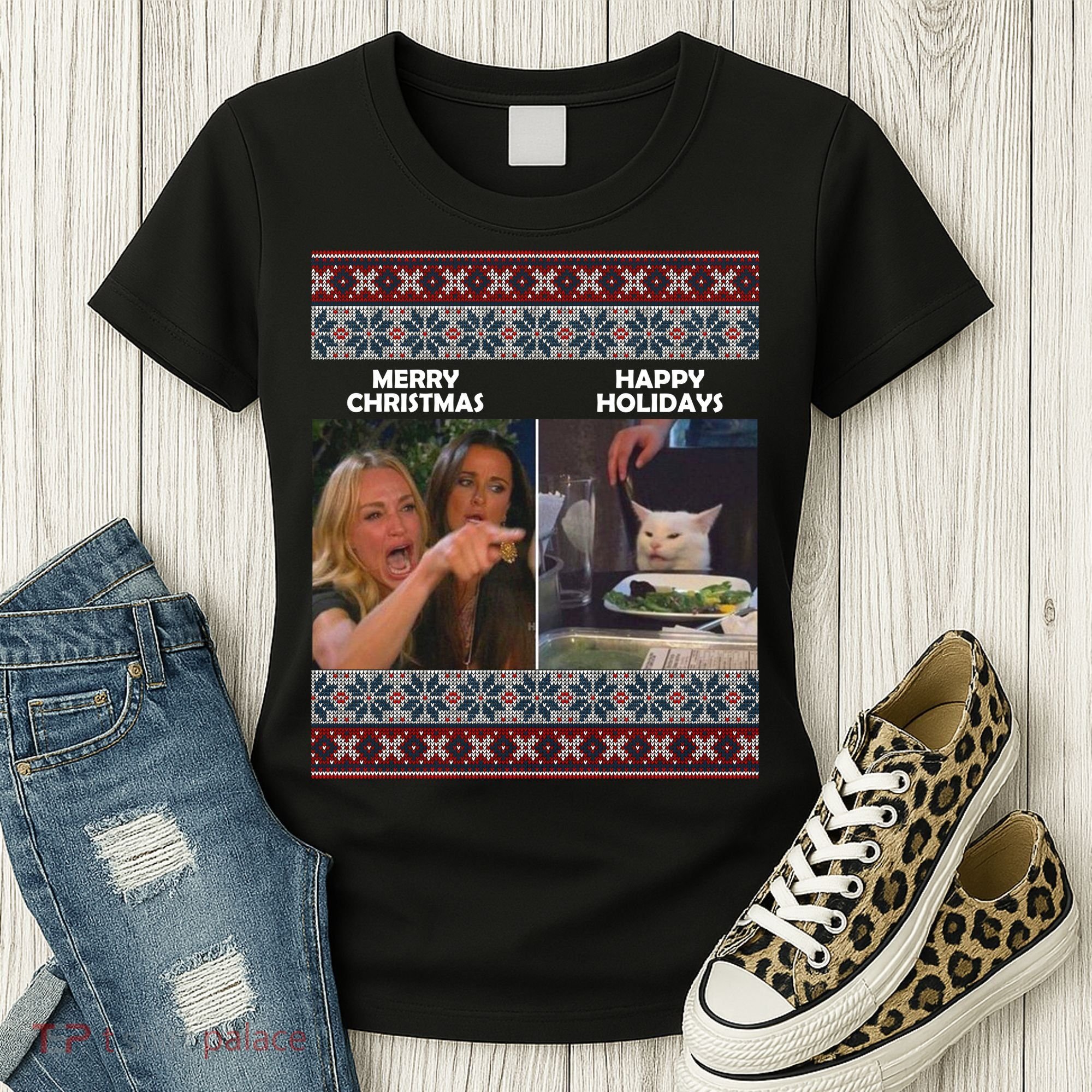 Yelling Cat Meme Christmas Sweater Funny Women's T-Shirt