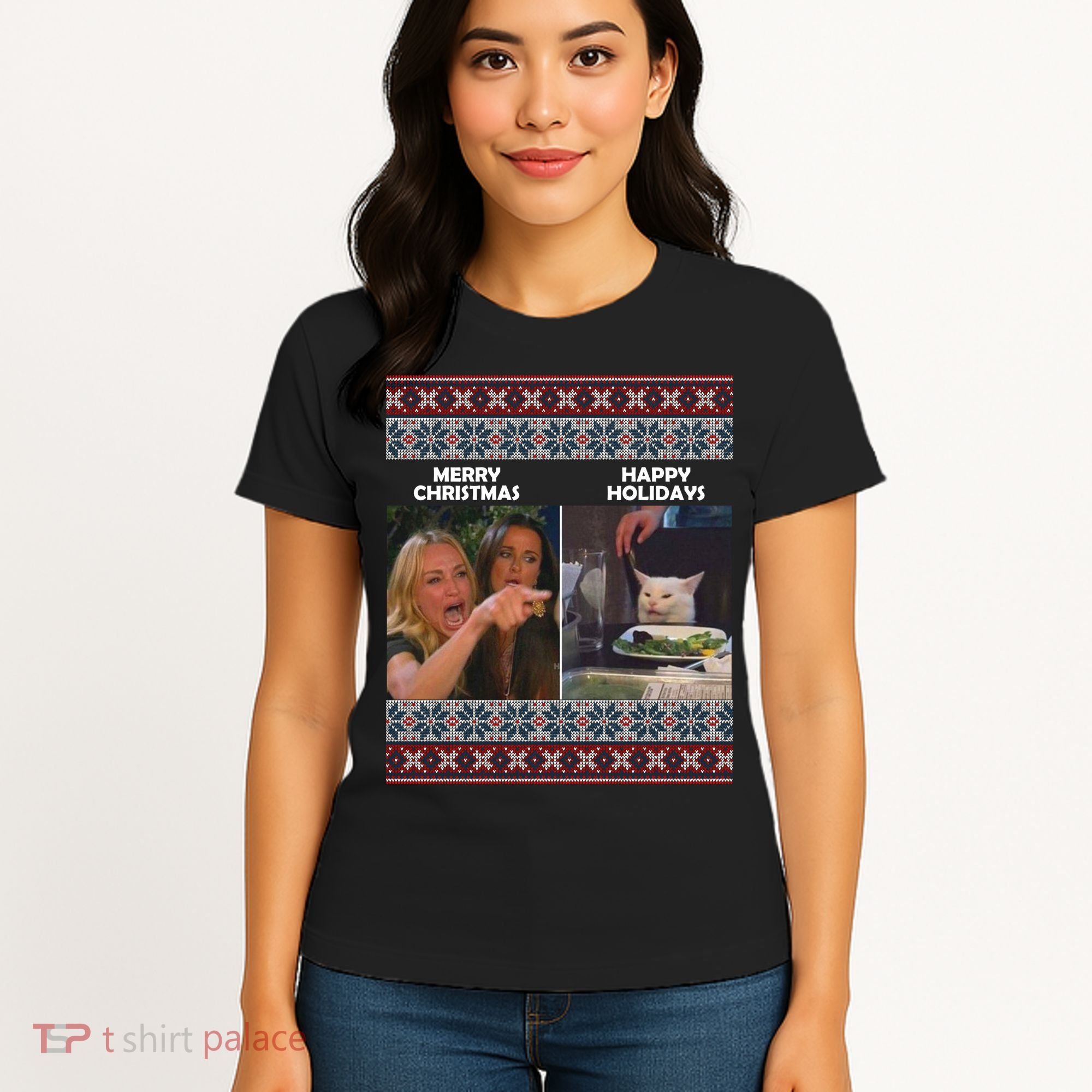 Yelling Cat Meme Christmas Sweater Funny Women's T-Shirt