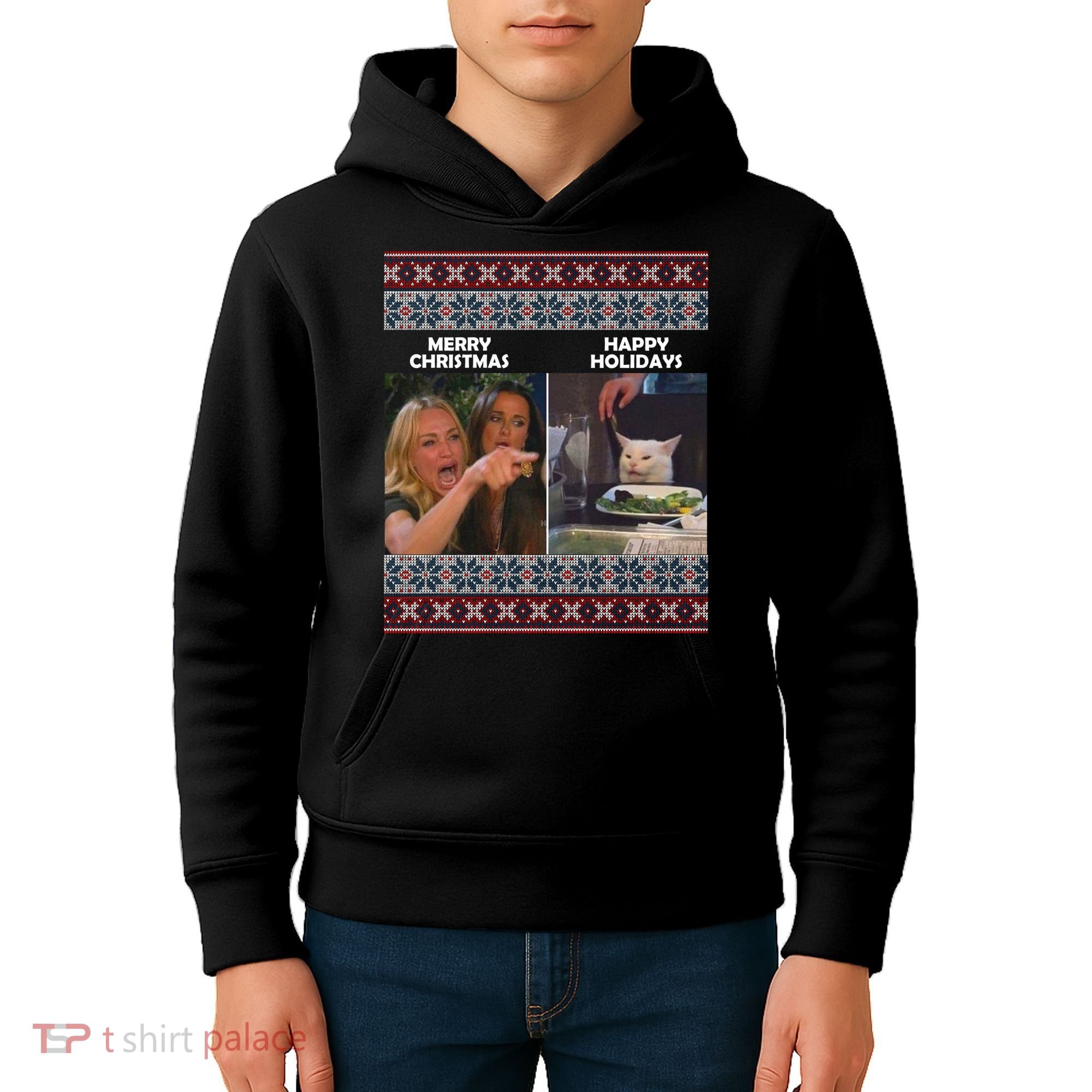 Yelling Cat Meme Christmas Sweater Funny Kids Hoodie