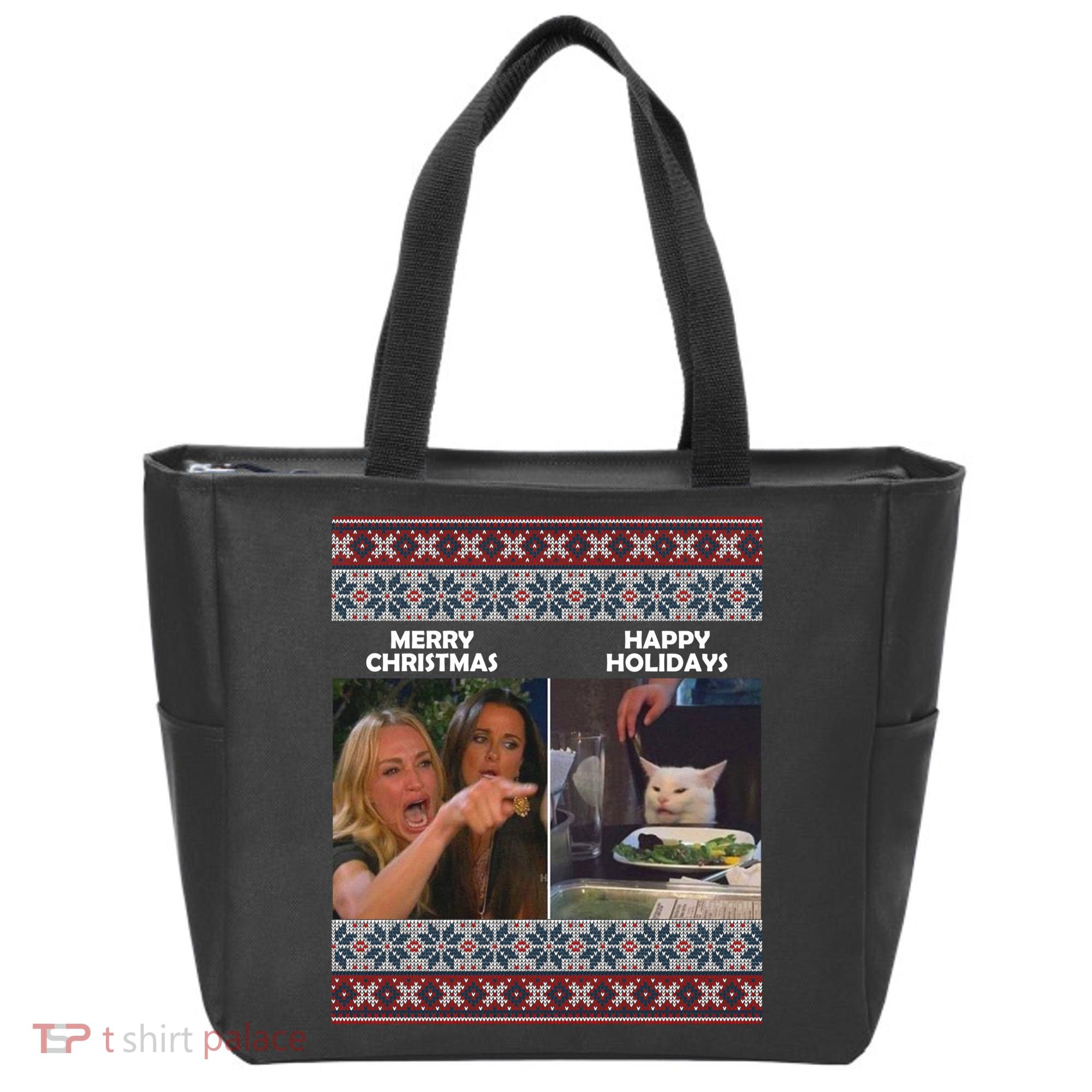 Yelling Cat Meme Christmas Sweater Funny Tote Bag