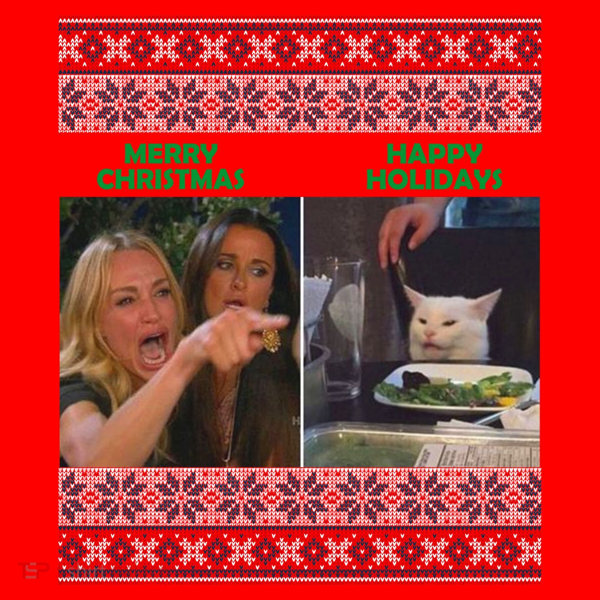 Yelling Cat Meme Christmas Sweater Funny Santa Hat