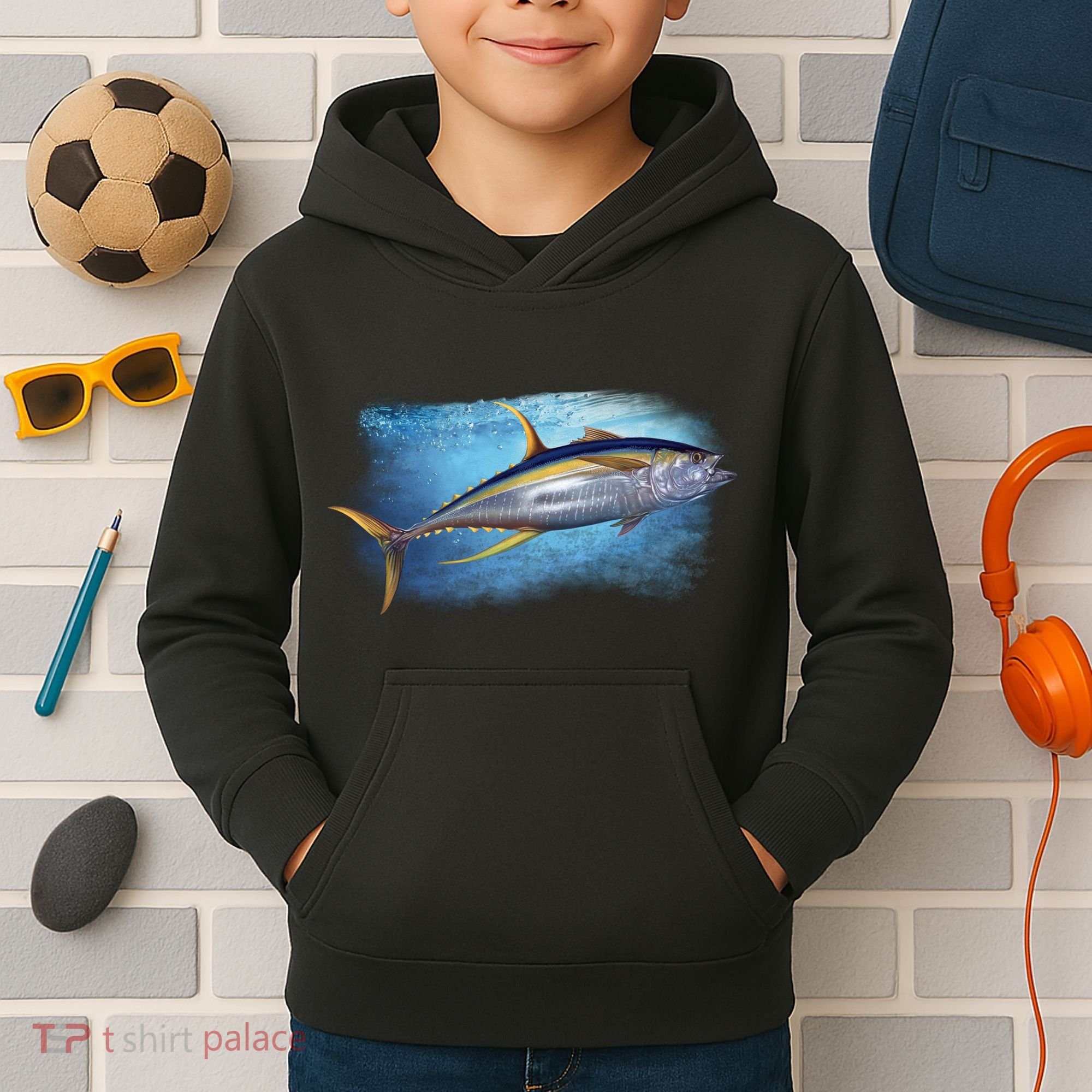 Yellowfin Tuna Swimming Kids Hoodie