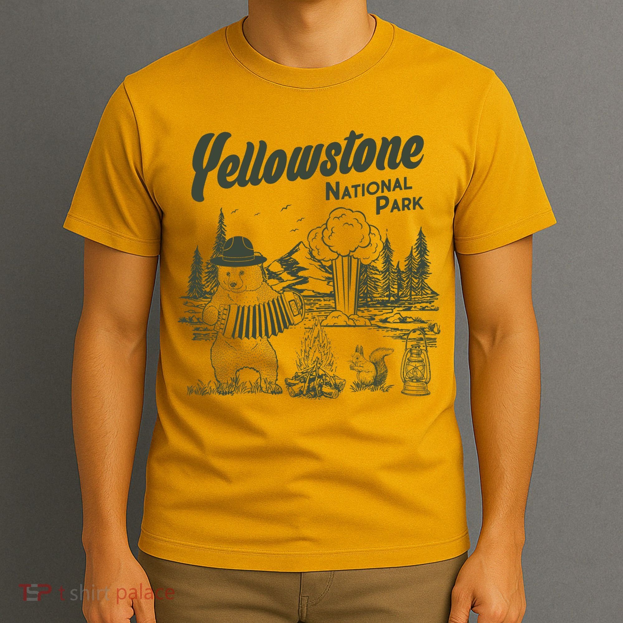 Yellowstone National Park Accordion Park Ranger Bear T-Shirt