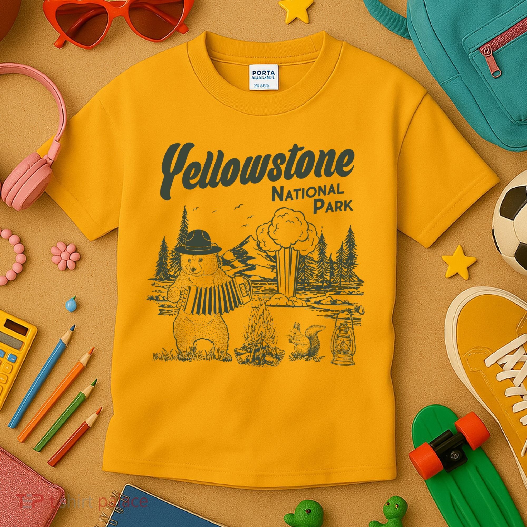 Yellowstone National Park Accordion Park Ranger Bear Kids T-Shirt