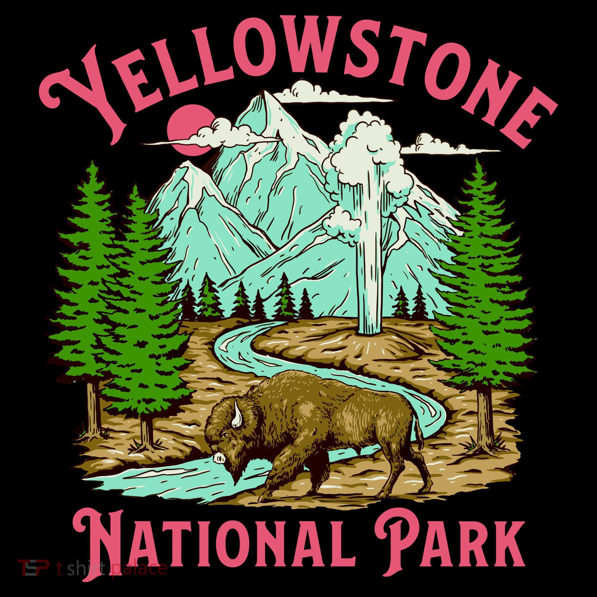 Yellowstone National Park Illustration Hoodie