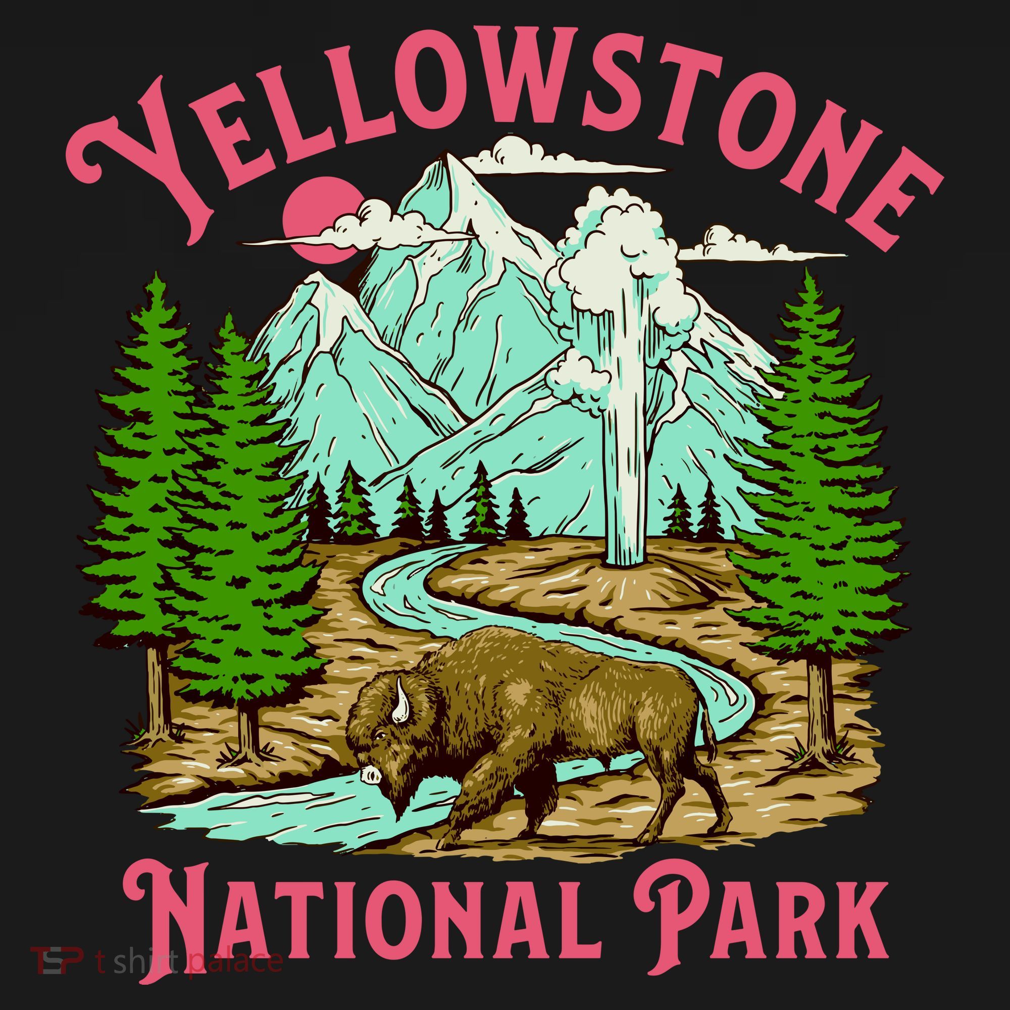 Yellowstone National Park Illustration Kids Long Sleeve Shirt