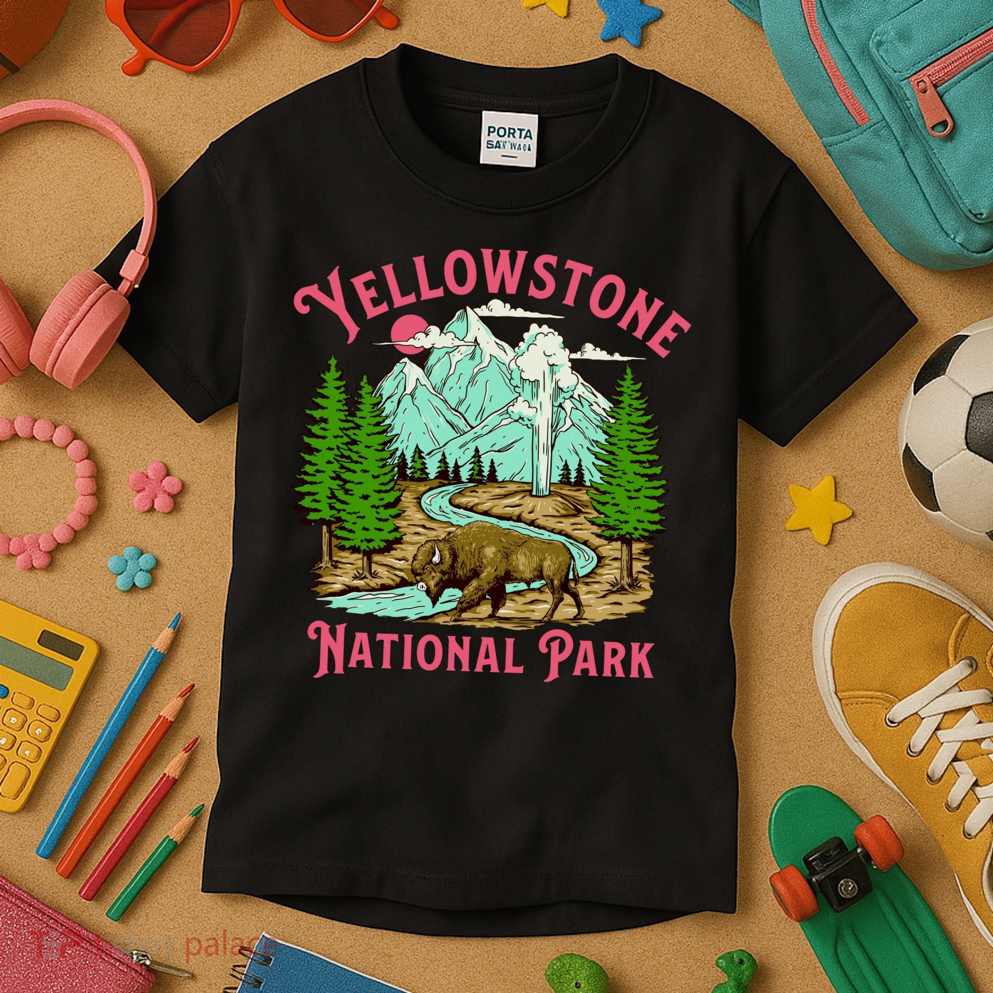 Yellowstone National Park Illustration Kids T-Shirt