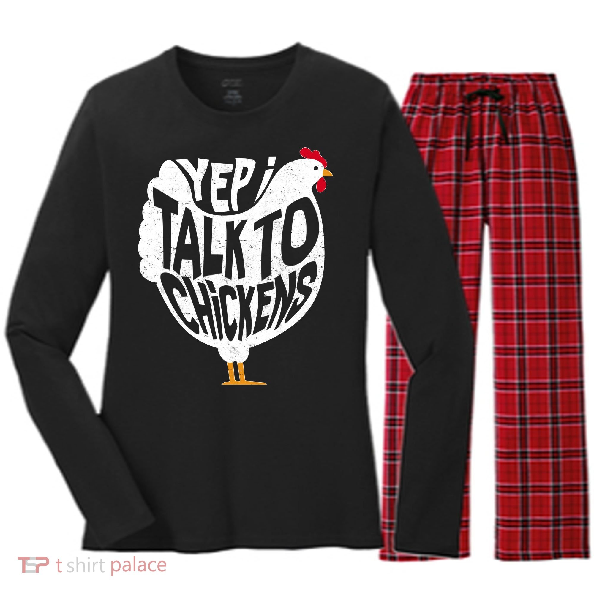 Yep I Talk To Chickens Women's Long Sleeve Flannel Pajama Set 