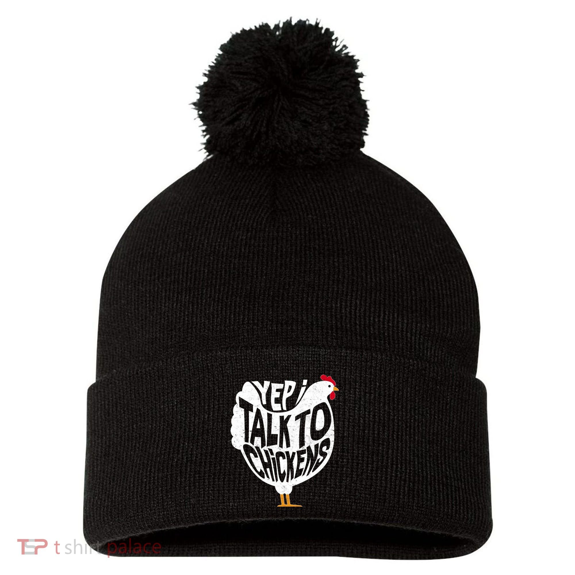 Yep I Talk To Chickens Pom Pom 12in Knit Beanie