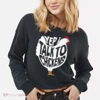 Yep I Talk To Chickens Cropped Pullover Crew thumb 2