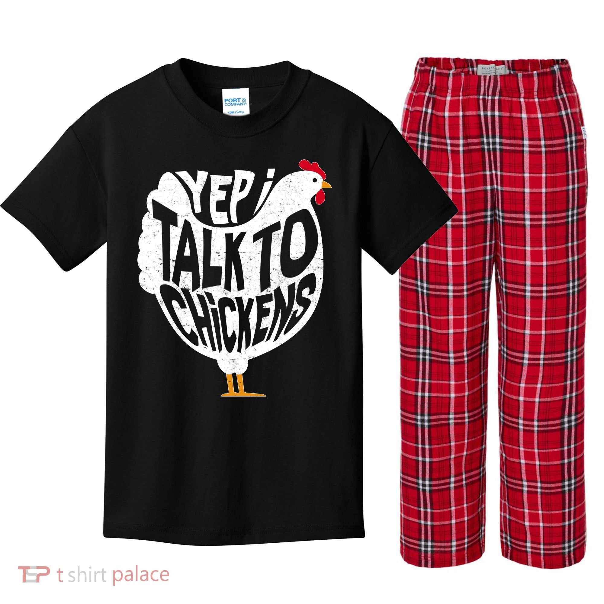 Yep I Talk To Chickens Kids Plaid Pajama Set