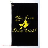 Yes I Can Drive Stick Funny Witch Golf Towel thumb 0