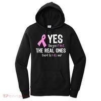 Yes They're Fake Funny Breast Cancer Women's Hoodie thumb 0