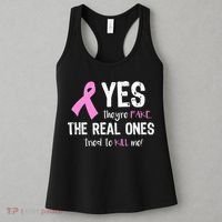 Yes They're Fake Funny Breast Cancer Women's Tank Top thumb 3