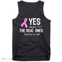 Yes They're Fake Funny Breast Cancer Tank Top thumb 0