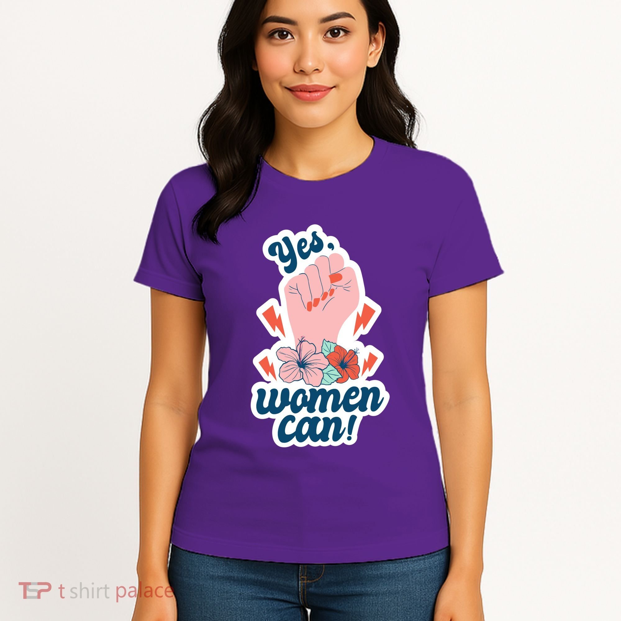 Yes Women Can Floral Women's T-Shirt