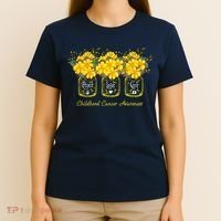Yellow Flower Jar Peace Love Cure Childhood Cancer T-Shirt thumb 4