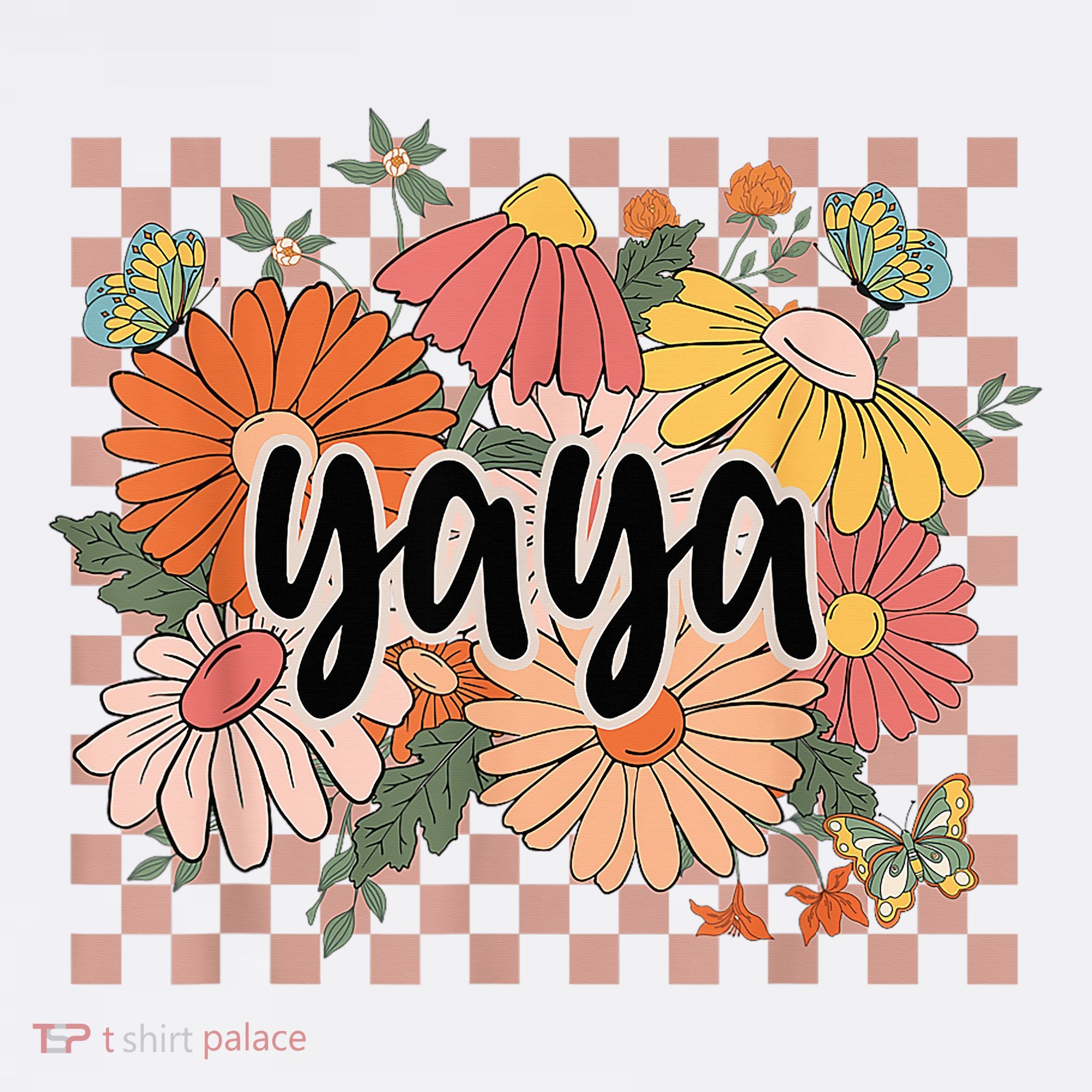 Yaya Floral Mother's Day Wildflower Girl Checkered Women's Hoodie