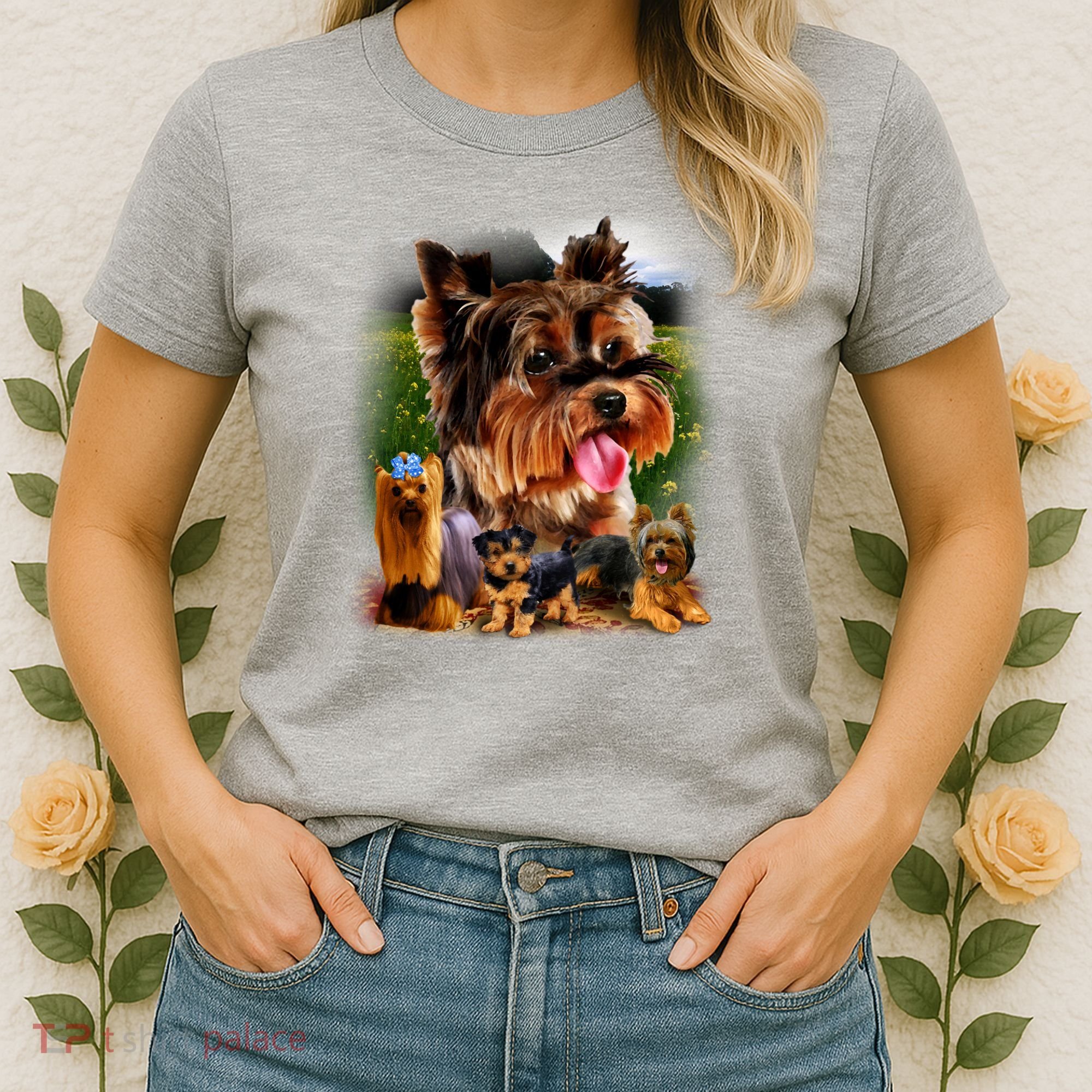 Yorkie Family Of Dogs Portrait Women's T-Shirt