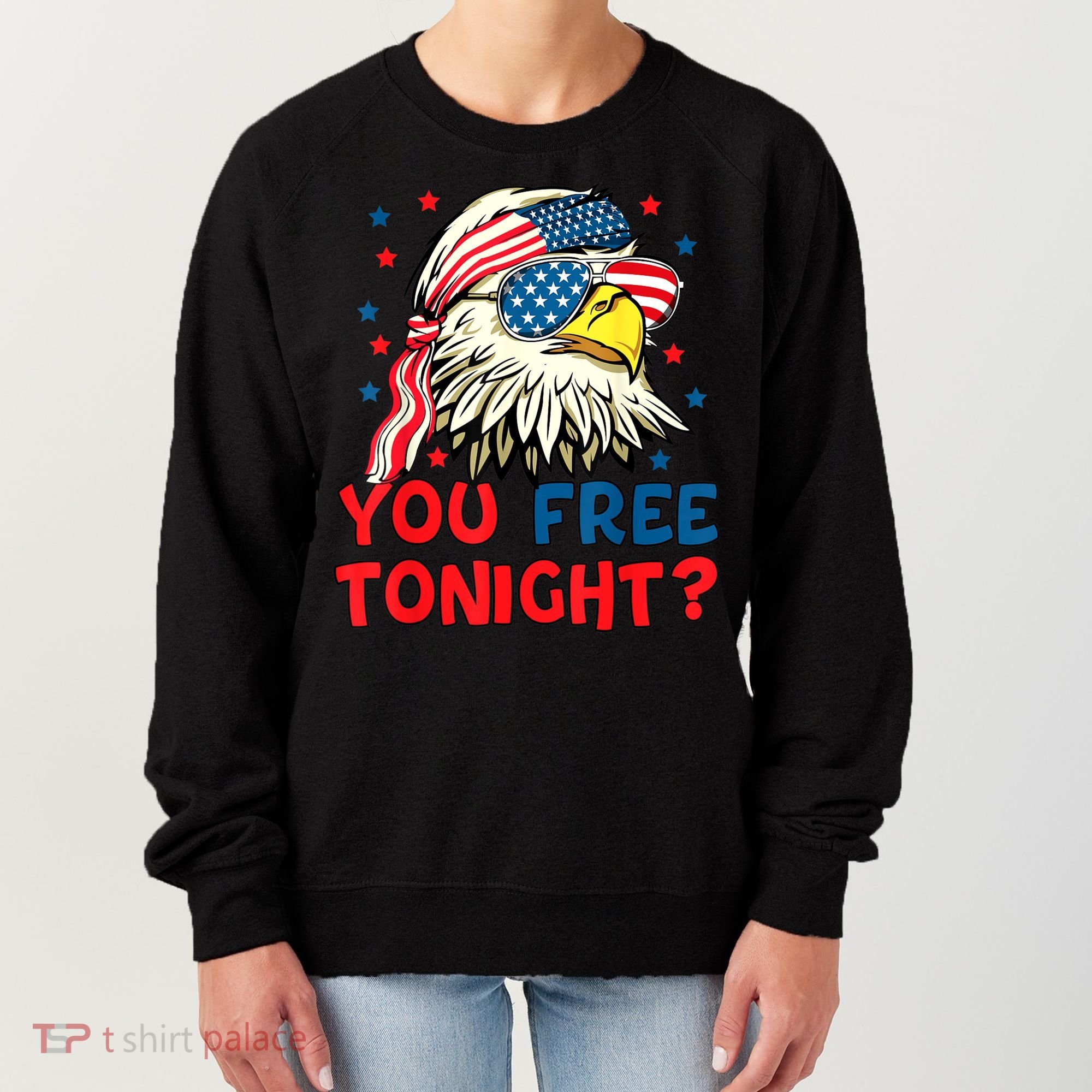 You Free Tonight Bald Eagle Mullet American Flag 4th Of July Women's Sweatshirt