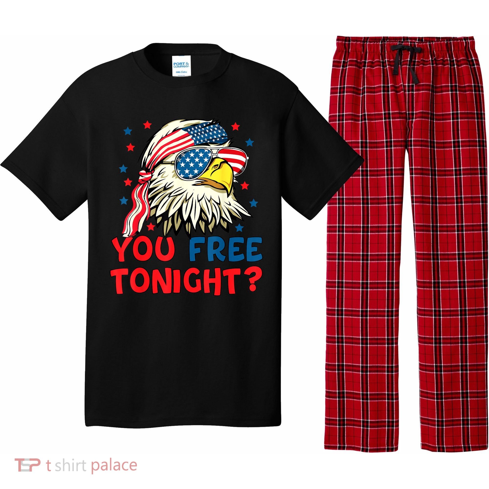 You Free Tonight Bald Eagle Mullet American Flag 4th Of July Pajama Set