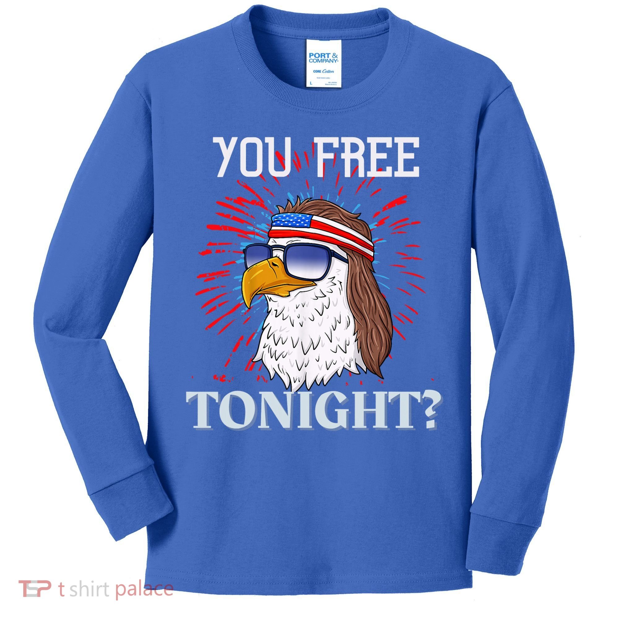 You Free Tonight Bald Eagle Mullet American Flag 4th Of July Kids Long Sleeve Shirt