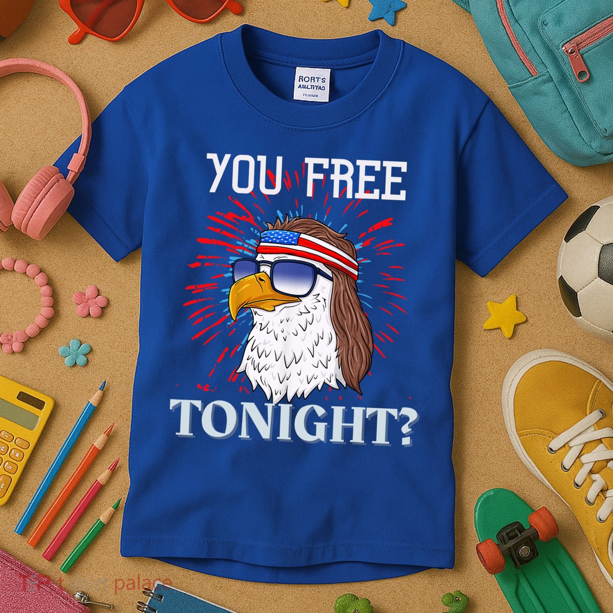 You Free Tonight Bald Eagle Mullet American Flag 4th Of July Kids T-Shirt