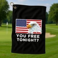 You Free Tonight? American Flag Bald Eagle Patriotic Usa Gift Golf Towel thumb 1