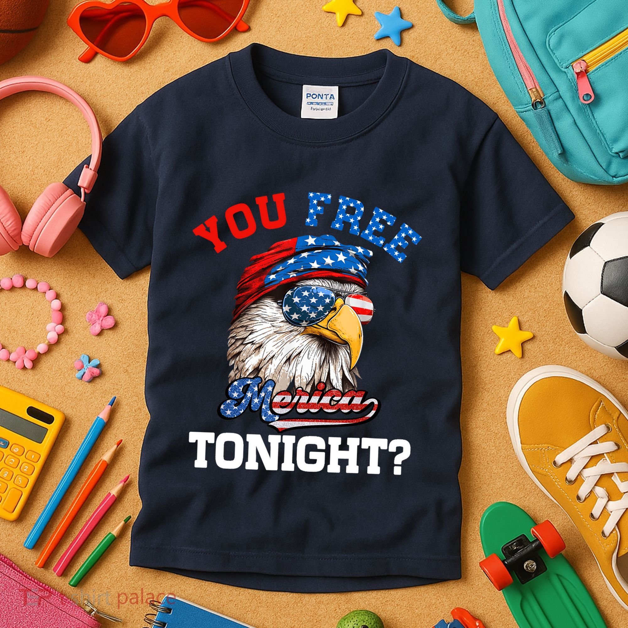 You Free Tonight Usa Flag Bald Eagle 4th Of July Kids T-Shirt