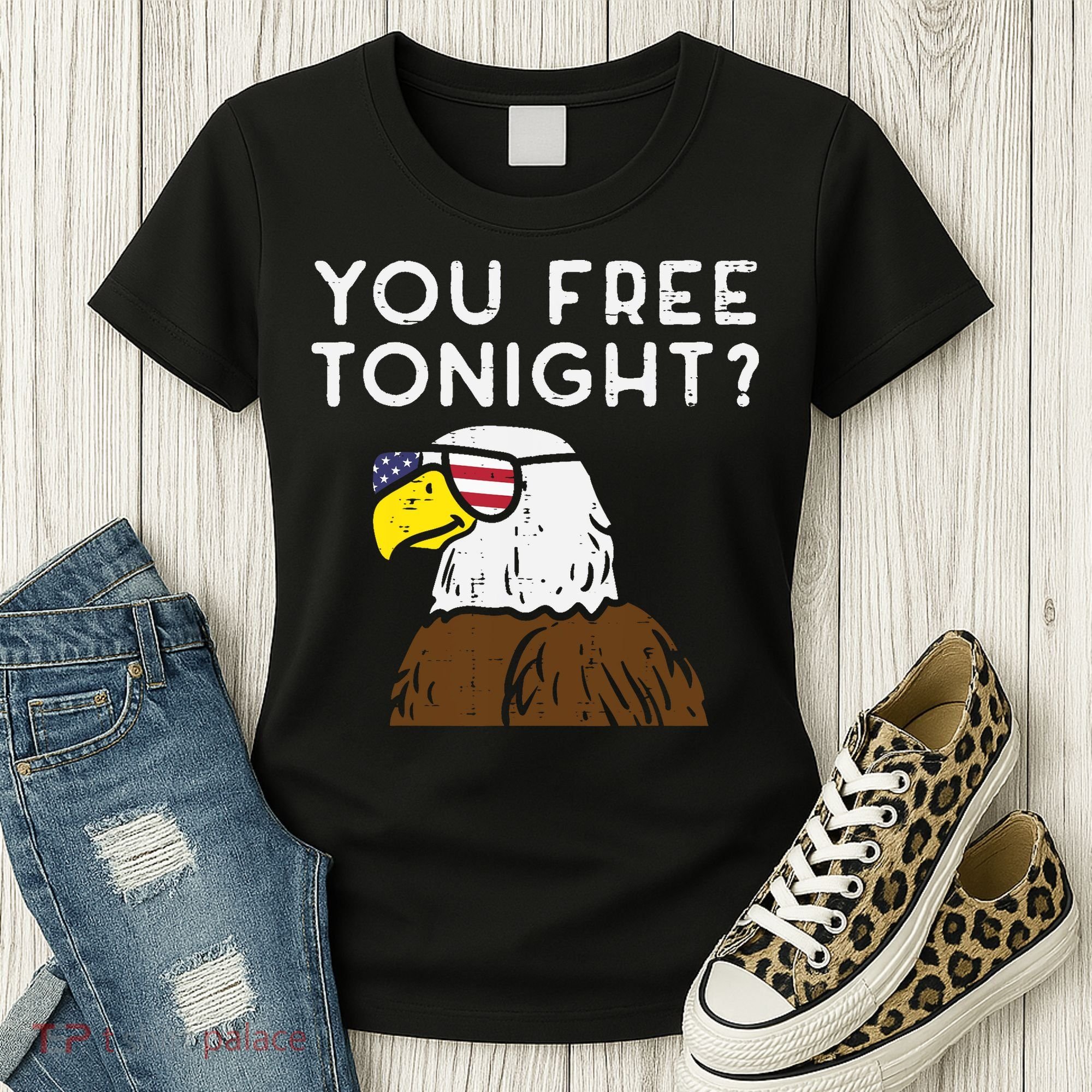 You Free Tonight Bald Eagle US Flag Sunglasses 4th of July Women's T-Shirt