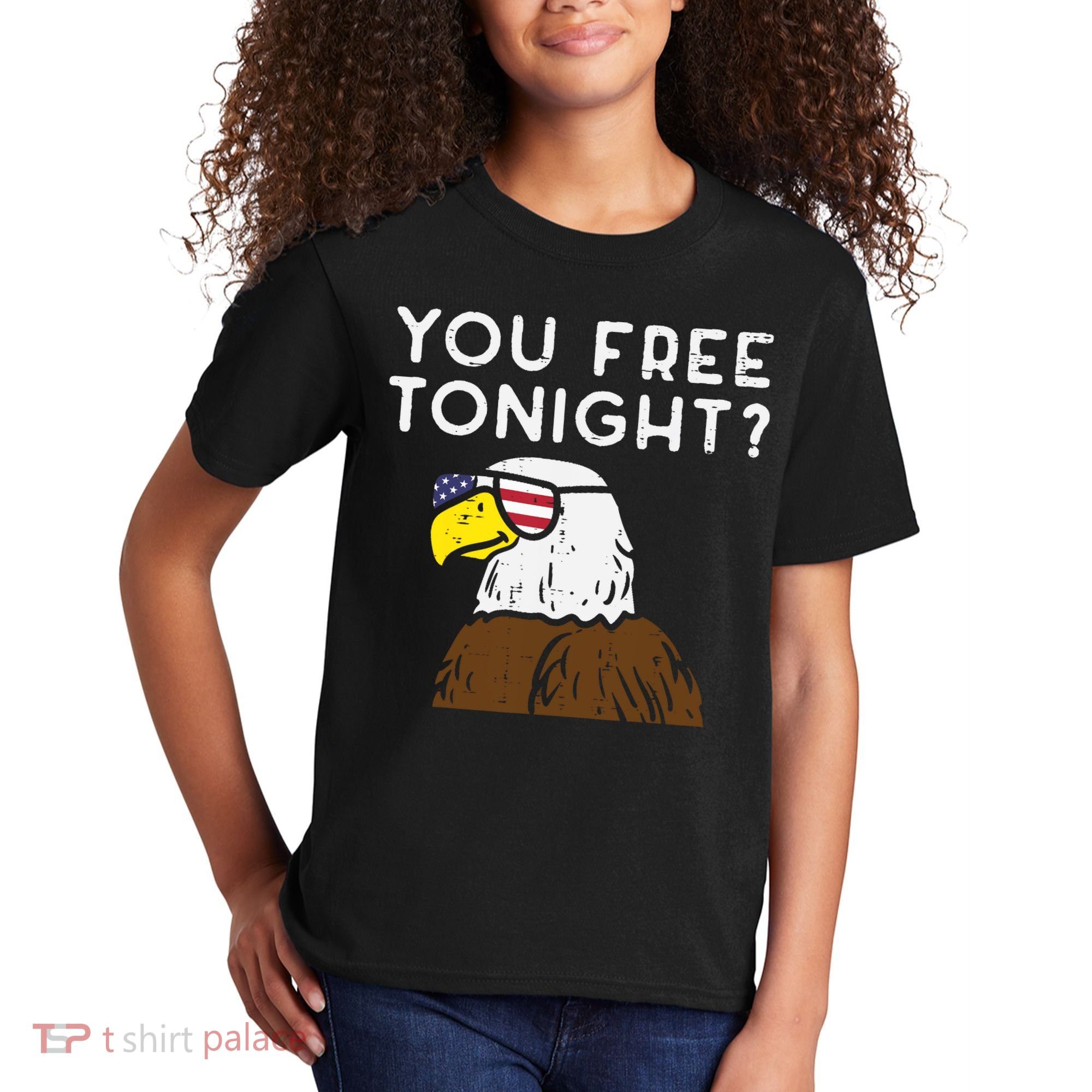 You Free Tonight Bald Eagle US Flag Sunglasses 4th of July Kids T-Shirt