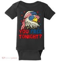 You Free Tonight Bald Eagle Mullet American Flag 4th Of July Baby Bodysuit thumb 0