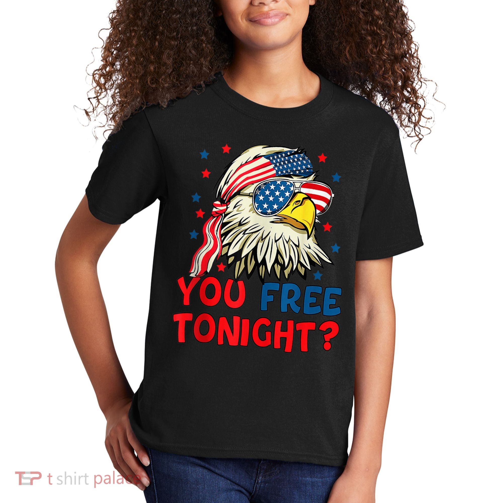 You Free Tonight Bald Eagle Mullet American Flag 4th Of July Kids T-Shirt
