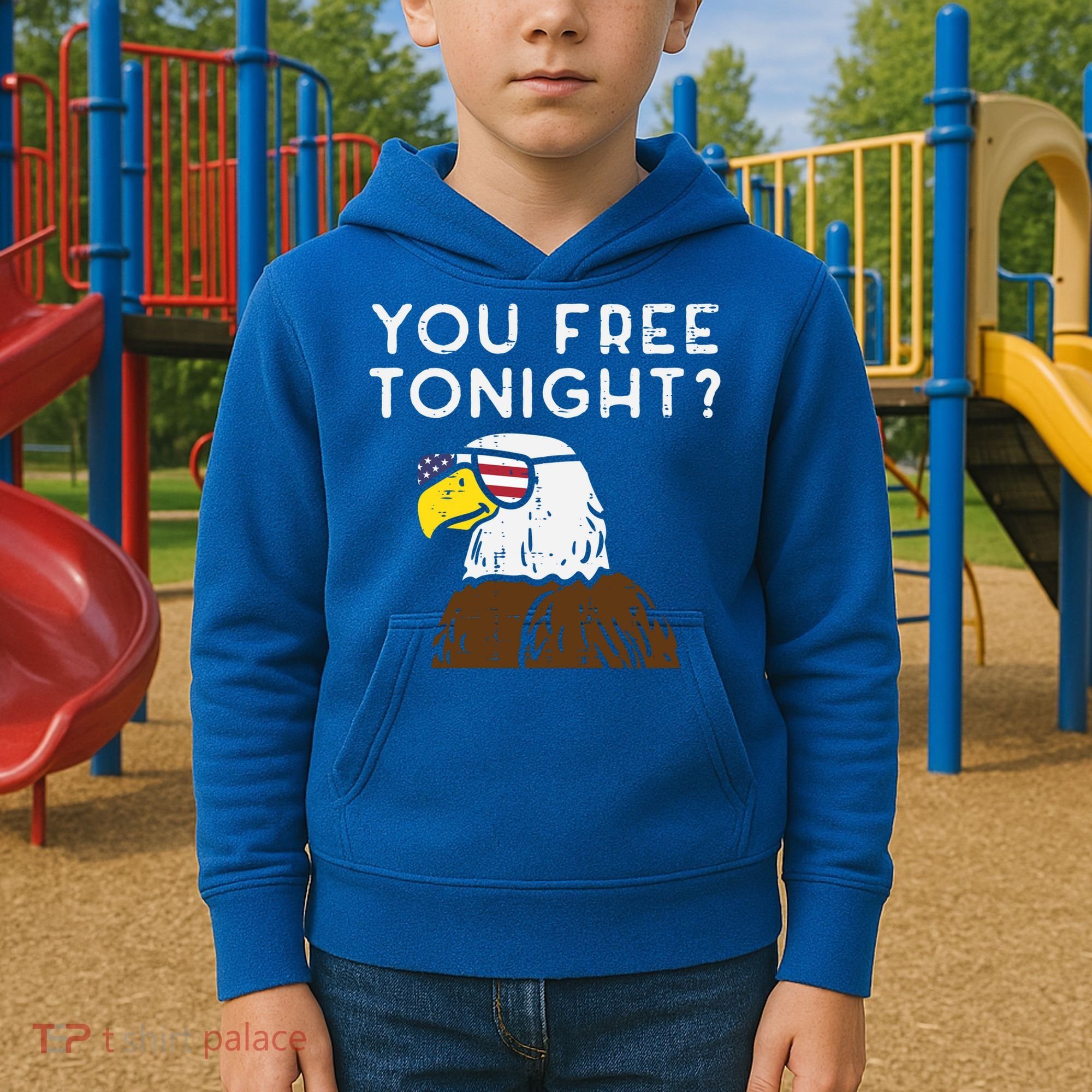 You Free Tonight Bald Eagle Us Flag Sunglasses 4th Of July Gift Kids Hoodie