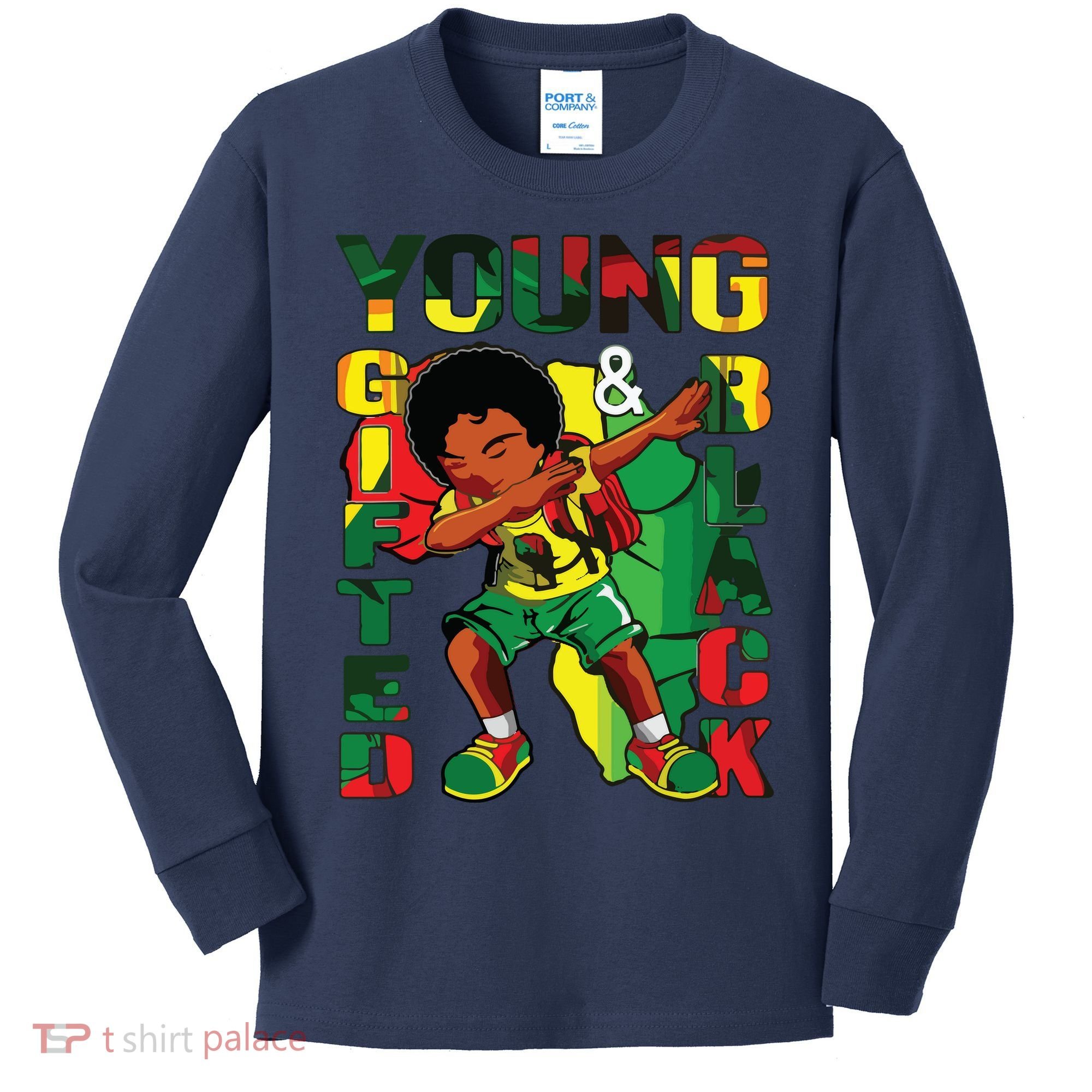 Young Gifted & Black History Month Cute Dabbing Kids Long Sleeve Shirt