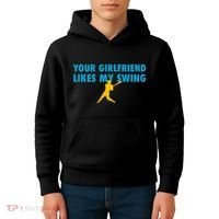 Your Girlfriend Likes My Swing Baseball Softball Kids Hoodie thumb 4