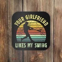 Your Girlfriend Likes My Swing Funny Baseball Coaster thumb 0