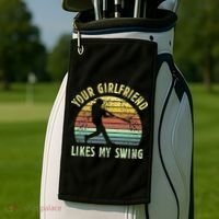 Your Girlfriend Likes My Swing Funny Baseball Golf Towel thumb 2