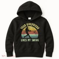Your Girlfriend Likes My Swing Funny Baseball Kids Hoodie thumb 0