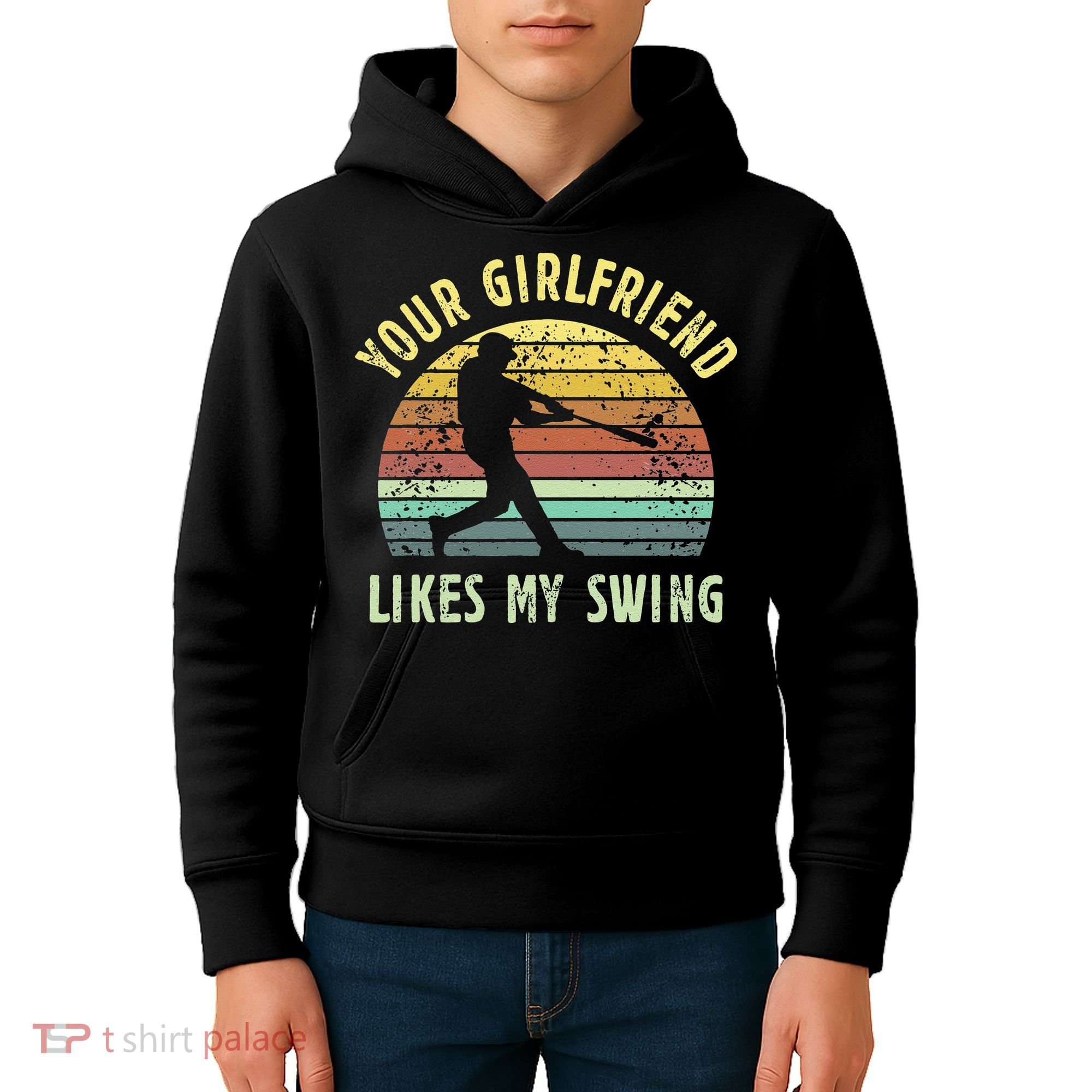 Your Girlfriend Likes My Swing Funny Baseball Kids Hoodie