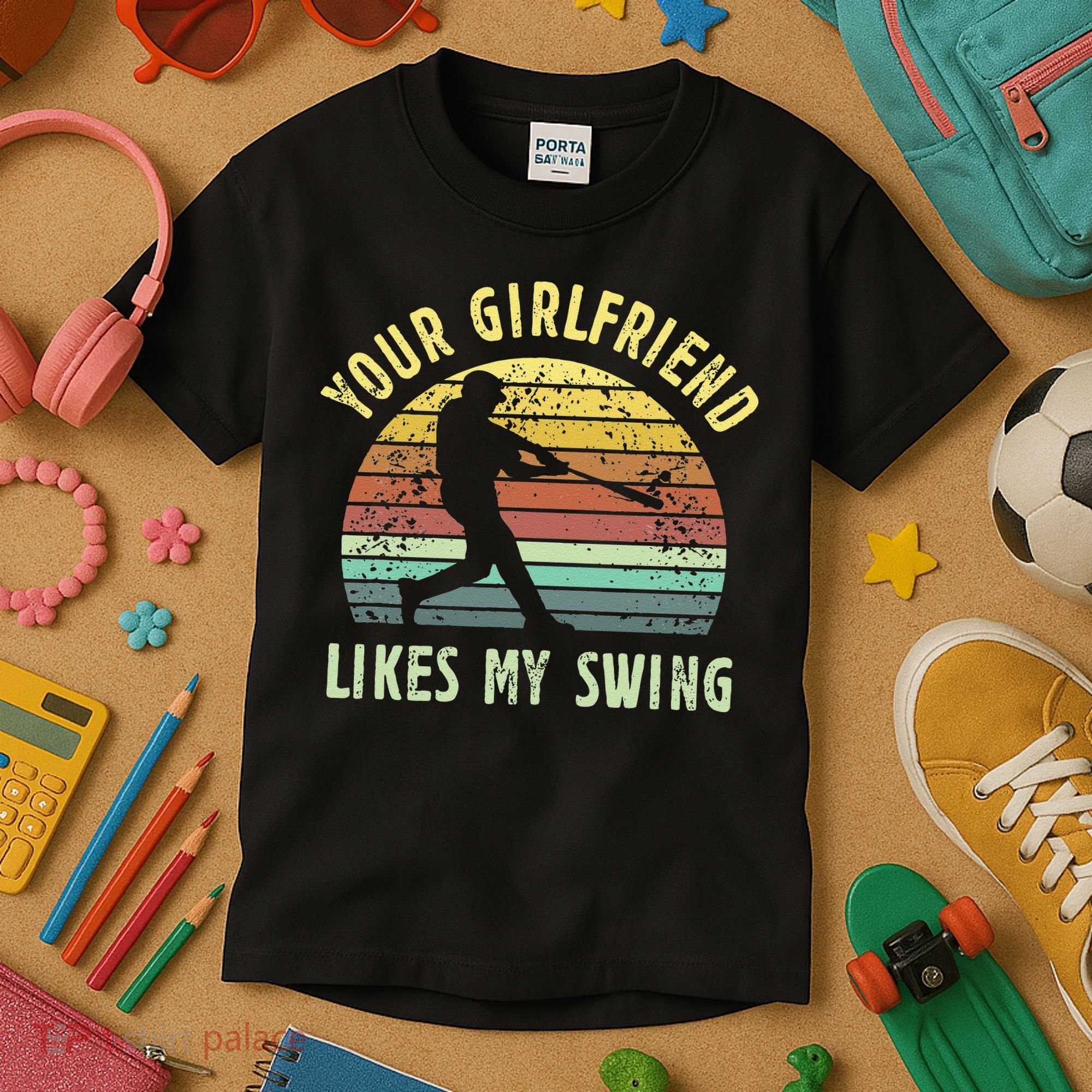 Your Girlfriend Likes My Swing Funny Baseball Kids T-Shirt
