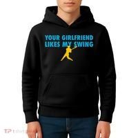 Your Girlfriend Likes My Swing Baseball Lover Kids Hoodie thumb 4