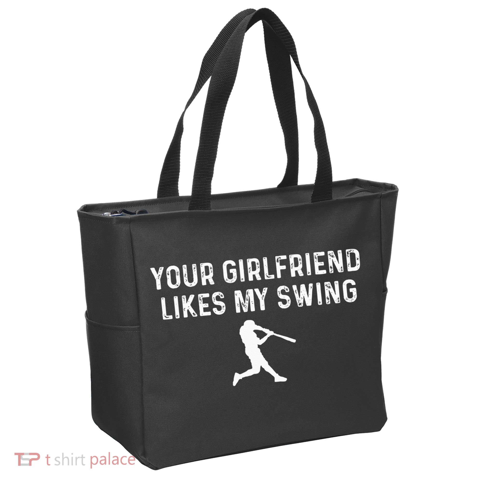 Your Girlfriend Likes My Swing Funny Baseball Tote Bag