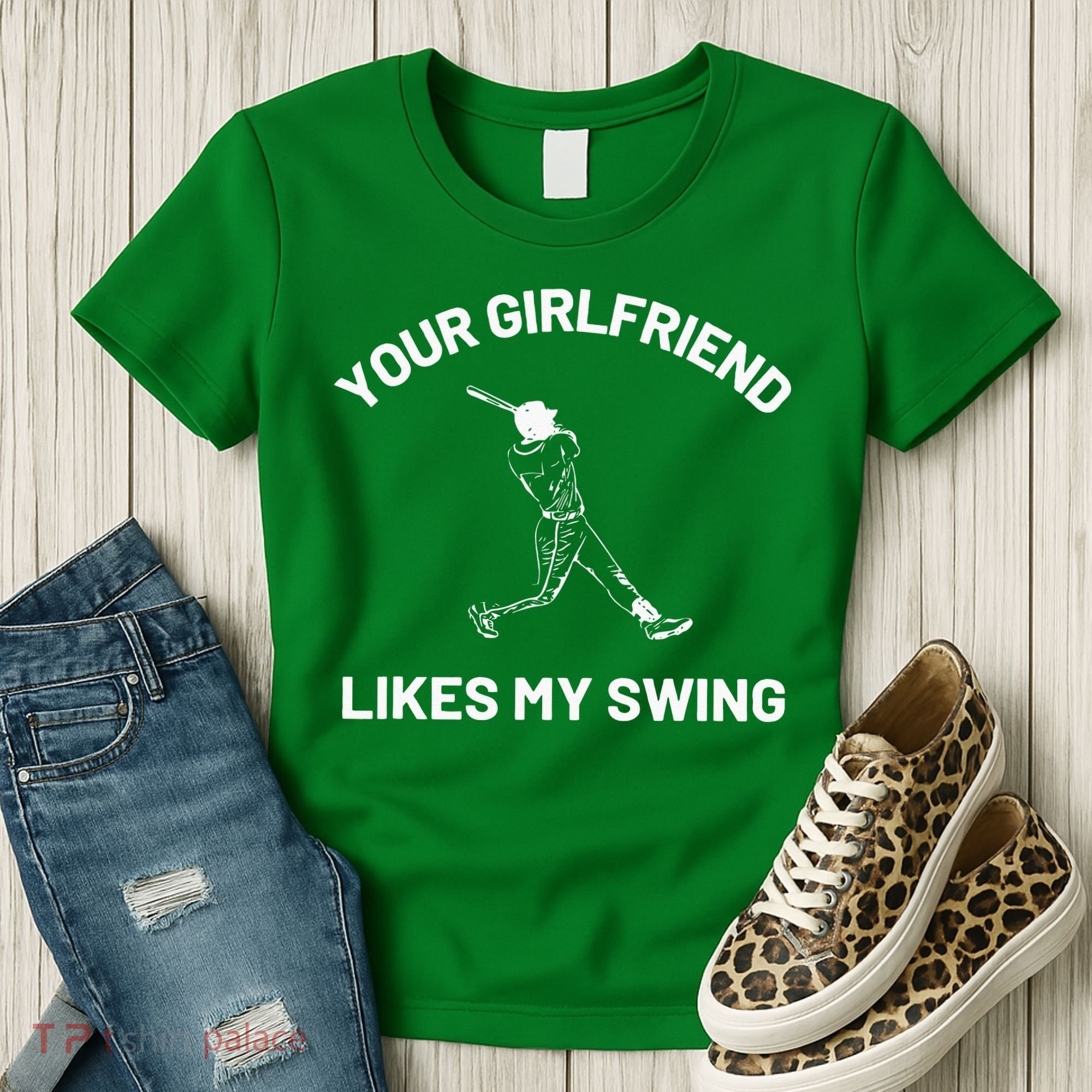 Your Girlfriend Likes My Swing Funny Baseball Humor Women's T-Shirt
